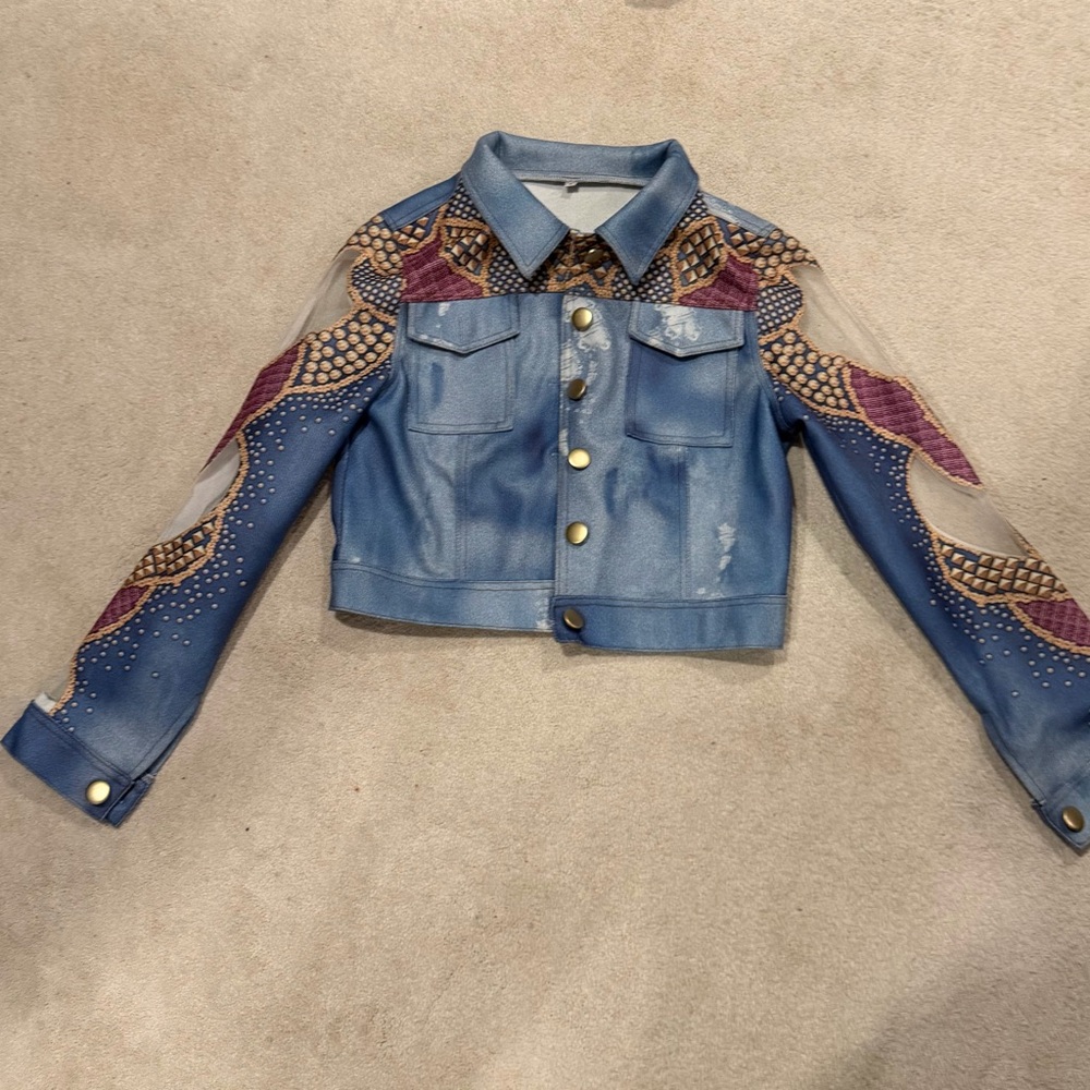 Stylish Blue and Purple Embellished Jacket